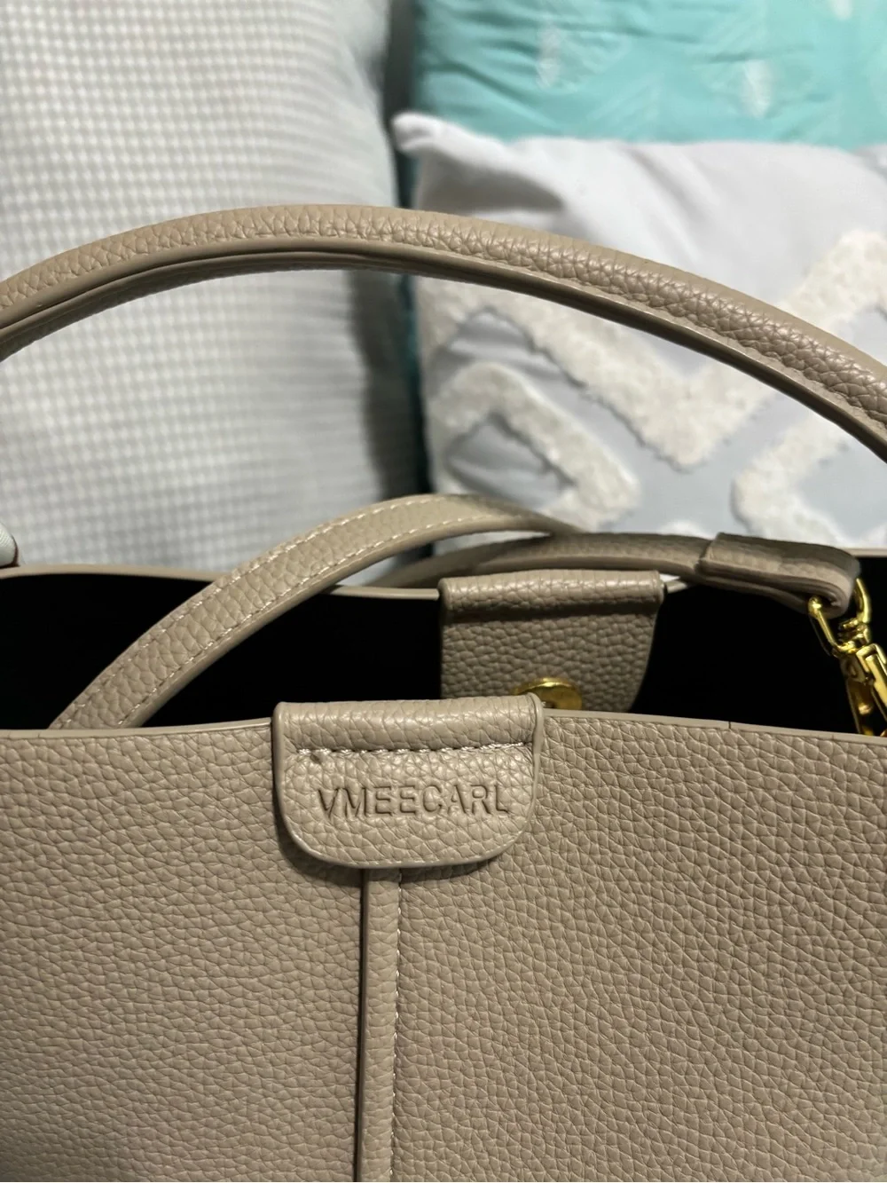 Pebbled Leather Taupe Hobo Bag with Scarf Accent (bought on Amazon)